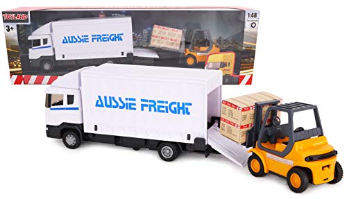 Toyland® Diecast Metal Load and Go Vehicle Set - Camion de Marchandises Scania avec Chariot élévateur et Palette - Jouets pour véhicules de Transport - Jouets pour garçons (Blanc)