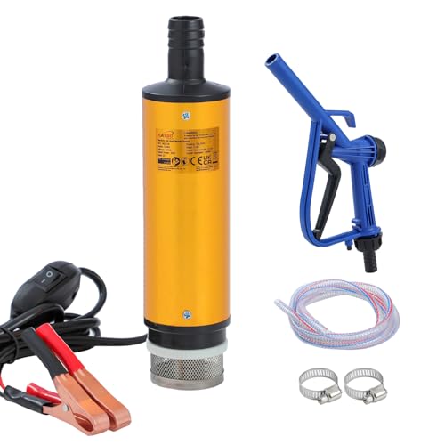 KATSU Tools 12V 51mm Diesel Fuel Oil Transfer Pump Kit Portable Aluminum Alloy Submersible Water Pump with Dispenser Gun and 3m Hose for Quick Use