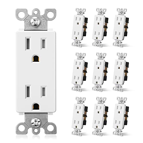 Dewenwils Decorator Receptacle Outlet, Child Safe Tamper-Resistant Wall Outlet, Self-Grounding Residential Grade Outlet, 15A 125V, Ul Listed, 10-Pack #TOP23