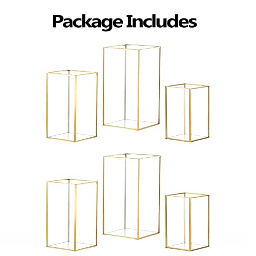 Hewory Glass Hurricane Candle Holder Set Of 6, Gold Large Hurricane Centerpiece For Table, Tall Floor Square Pillar Candle Holders Lantern Set For Wedding, Anniversary, Party, Fireplace, Dining Room #TOP5