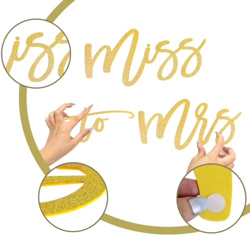 Image of Miss to Mrs Sign, Felt Letter Photo Props for Bridal Shower and Bachelorette Party, Engagement Wedding Balloon Arch (Glitter Gold)