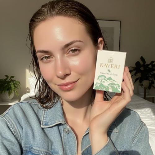 Image of KAVERI Green Tea & Lily Handmade Soap Bar - Cold-Processed Antioxidant Bar, SLS-Free - 110g