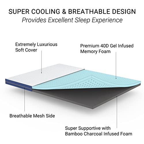 Kingfun Tbfit 3 Inch Memory Foam Mattress Topper Queen, 2-Layer Ventilated Cooling Gel Mattress Topper For Back Pain, Bamboo Charcoal Reversible Mattress Pad With Breathable & Washable Cover #TOP2