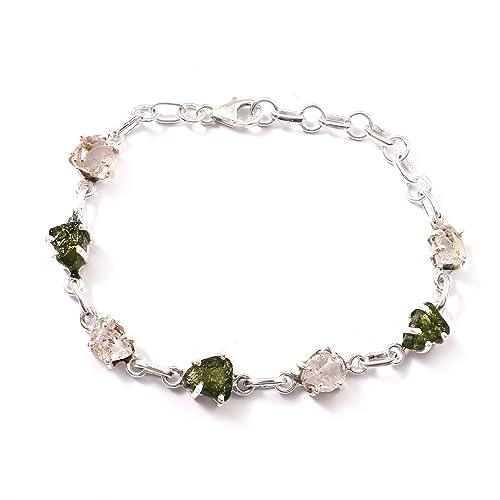 atharv JEWELS 925 Sterling silver Natural Moldavite And Herkimer Gemstone Bracelet for women, Gemstone Bracelet, wedding gift, available in size (8 Inch)