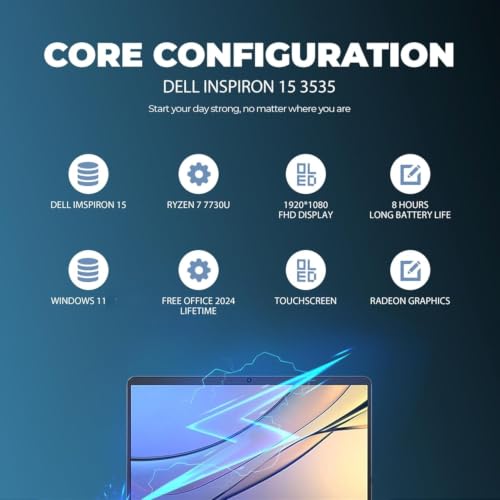 Image of Dell Inspiron 15.6 inch Touchscreen FHD Laptop with Lifetime Microsoft 365 for Web | AMD Ryzen 7 7730U(8-Core, Up to 4.5GHz) | 32GB RAM, 2TB PCIe SSD | Windows 11 | Anti-Glare, Privacy Shutter