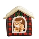 Sothuba Cat Bed Cave, Cute Christmas Plaid Cat Beds for Indoor Cats, Pet House Cats Tent with Removable Cushion Pillow for Kittens Puppy Small Dogs (Plaid-L(20.4 * 16.9 * 19.6in))