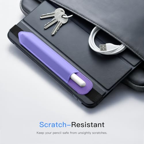 Image of MoKo Pencil Case Holder Fit The Apple Pencil (Pro and USB-C and 1st and 2nd Gen), Detachable Elastic Pocket for Stylus Pen with Elastic Band Attached to iPad Case, Purple