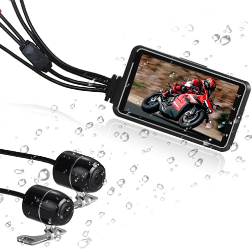 KAOLALI Motorcycle Camera 3.0" HD IPS Screen with WiFi GPS, 120° Angle IP67 Waterproof Dual 1080P Motorcycle Camera Dash Cam Front and Rear with Loop Recording, Night Vision, G-Sensor, EIS