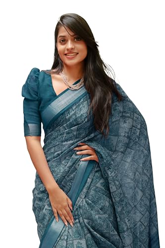 Image of MIRCHI FASHION Saree for Woman Cotton Blend Printed | Traditional Ethnic Sari for Ceremonial Use and Farewell with Blouse Piece