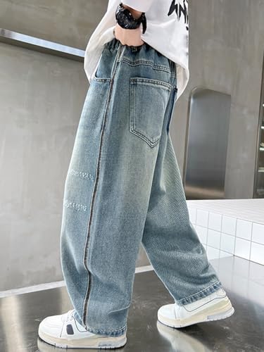 Boys Straight Leg Baggy Jeans Kids Boys Elastic Waist Casual Loose Pull On Denim Pants with Pockets 5-14 Years2