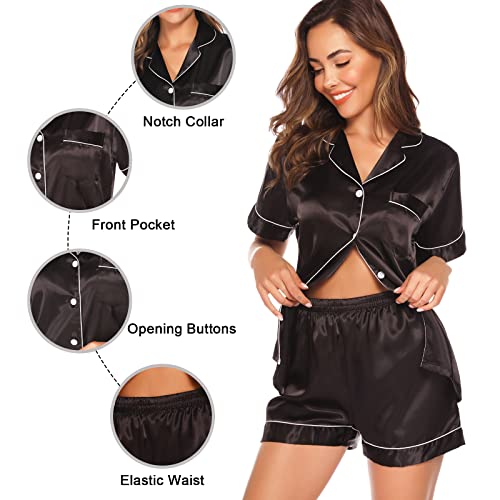 Image of Vlazom Womens Silk Pajamas, Short Sleeve Satin 2 Piece Pj Sets Button-Down Sleepwear Loungewear Pjs Shorts Set S-XXL