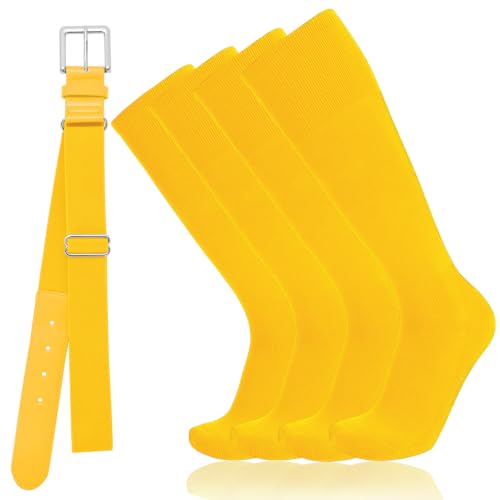 Baseball Socks and Belt Combo for Youth Adult - Softball Sock and Belt for Boys and Girls (Yellow 2 Pairs of Socks & 1 Belt)