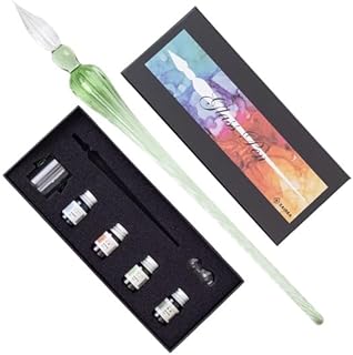 ZAIDEA ガラスペン ディップペン つけペン インク 4色 セット 国内検品 ペン置き 万年筆 ライトグリーン