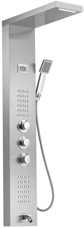 Wall-Mounted Shower Faucet Thermostatic Shower Panel Tower Stainless Steel Shower Column Digital Temperature Display Jets Body Massage Shower System,A