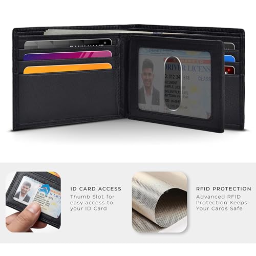 Image of Oak Leathers Leather Wallet for Men - RFID Bifold Wallets with 9 Credit Cards 1 ID Window Slim Minimalist Front Pocket Gift For Men