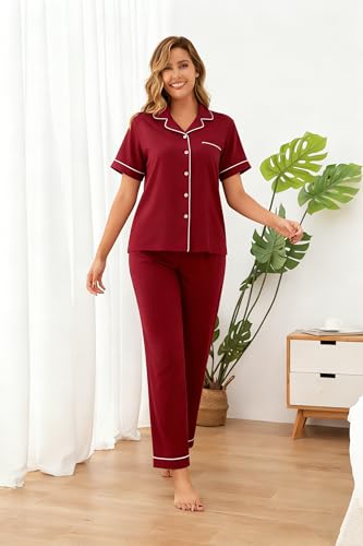 Image of 100% Cotton Pajama Sets for Women 2 Piece Long Sleeve Button Down Pjs Soft Comfy Ladies Sleepwear Lounge Sets S-XL