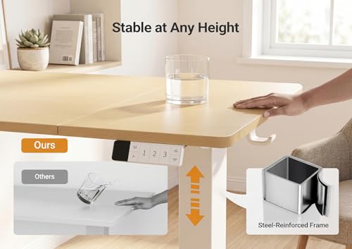 Image of YDN Electric Standing Desk Adjustable Height, 63 x 24 Inches Sit Stand up Desk with Memory Presets & Cable Management, Home Office Desk for Office & Computer Workstation, White Frame /Nature Top