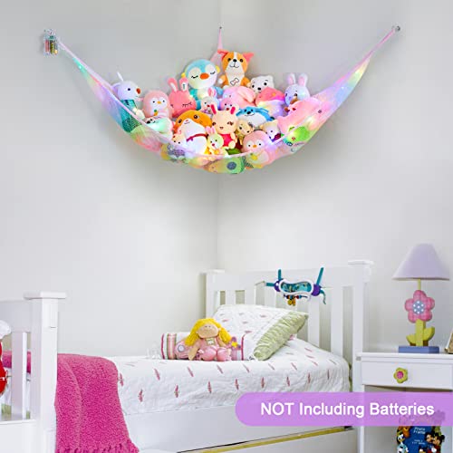 Stuffed Animals Hammock Kids Toy Storage With Led Light Unicorn Castle Plush Toy Organizer Coner Hanging Stuffed Animals Holder For Nursery Kids Girls Room Decor #TOP6