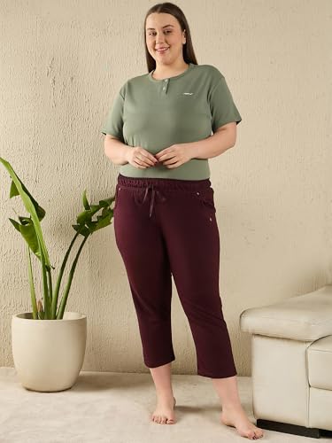 Image of CUPID Woman's Plus Size Plain Cotton Half Pant, 3 /4th Sports n Casual Night Short Pant, Knee Length Indoor n Outdoor Capris for Ladies