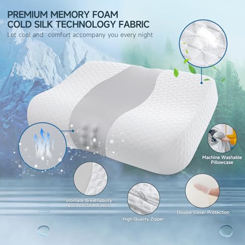 Zibroges-Neck-Pillow-Memory-Foam-Pillows-Cervical-Pillows-Support-for-Side-Back-and-Stomach-Sleepers-Cooling-and-Comfort-for-Deep-Sleep-Pillowcase-Washable-60x40cm