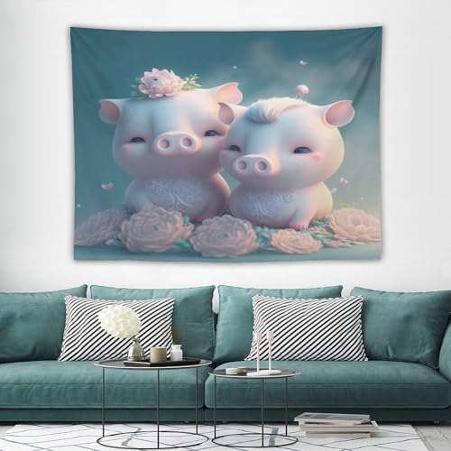 Tapisserie murale cochon mignon grand format 150x200 impression 3D - 7