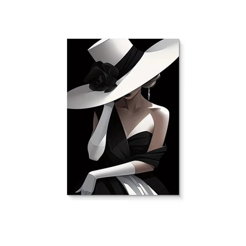 Femme élégante en noir et blanc affiche sur toile 40x60cm pour salon