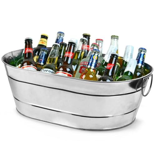 Drinkstuff Galvanised Steel Oval Ice Bucket Large 25-Bottle Drinks Cooler Tub with Handles for Parties BBQs & Outdoor Bars Beer Wine & Champagne Cooler for Home Entertaining
