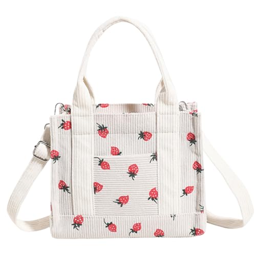 Bolso tote de pana de 8,27 x 7 pulgadas, bolso pequeño con diseño de fresa, con correa ajustable para hombro, bolso cruzado con cremallera para mujer miniatura 1