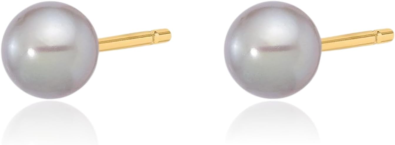 IceCarats 14K Solid Yellow Gold 4mm Freshwater Grey Pearl Medium Stud Earrings Prong Set, Butterfly Back For Her