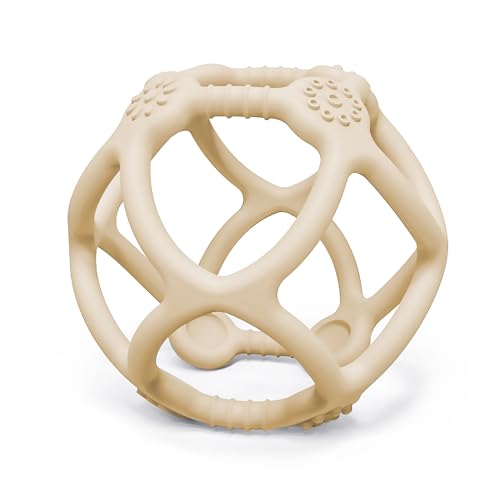 Image of Silicone Baby Teething Toy, Suitable for 0-6 Months Baby Teething Toy, Never Fall Off Food Grade Silicone Ball teether, teether Baby chew Toy That Meets Sucking Needs, BPA Free (Beige)