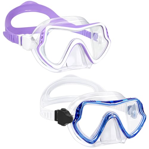 ITOWE 2 Pack Swim Goggles for Kids 8-12 8-14 6-14 with Nose Cover Wide View Pool Glasses Tempered Glass Swimming Mask Anti-Fog No Leak for Youth Toddler Girls Boys