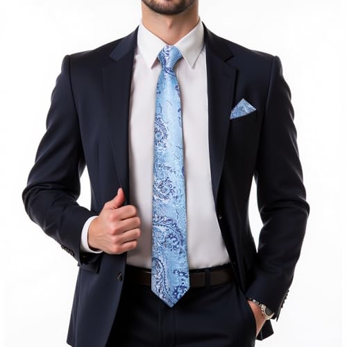 Image of DiBanGu Mens Zipper Ties Silk Adjustable Necktie Pocket Square