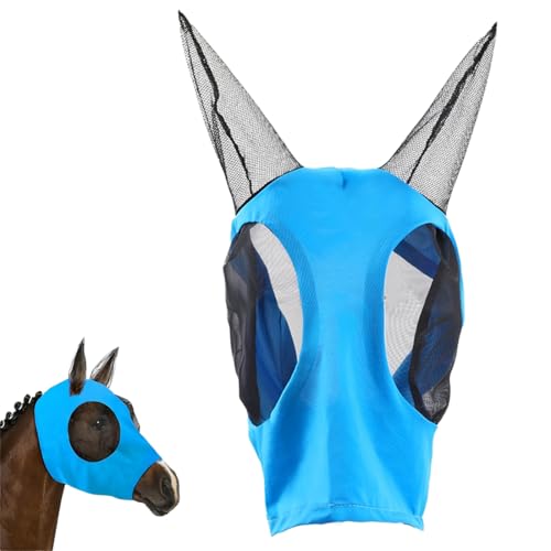 KIRZAX Funda antimoscas para caballos, funda para caballos con protectores auriculares, funda con protección UV, funda antimoscas para caballos de malla suave con protectores auriculares