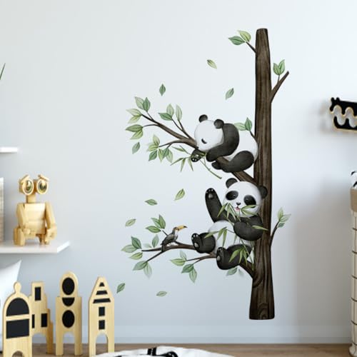 Panda Wall Sticker，Cute Cartoon Panda Wall Decal，Removable Cartoon Panda on The Tree Branch Kids Room Wall Stickers Personalize Name Wall Art Sticker，for Nursery Playroom Bedroom Decoration by HJKlove - Used condition - Image 3