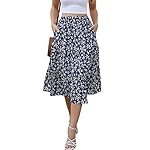 Lyrur Women's Floral Midi Skirt with Pockets High Elastic Waist Flowy Ruffle Casual Summer Boho Aline Skirts