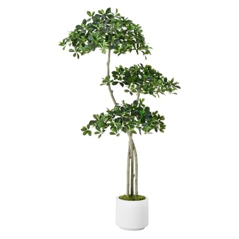 Keeplush 6ft Tall Artificial Black Olive Tree with 1260 Lifelike Leaves, Tall Fake Plants, Artificial Olive Tree Indoors in White Pots, Faux Olive Tree with 3 Poles for Living Room Office Garden Decor Cover