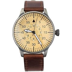 Mil-Tec Luftwaffe Me109 Aviator Vintage German WW2 Flieger Pilot Mens Watch – Military Easy to Read Calfskin Brown Leather Strap 3 Atm Analog Quartz