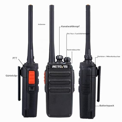 Retevis RT24 Funkgerät, PMR446 Walkie Talkie Lizenzfrei, 16 Kanäle CTCSS/DCS VOX, Funkgeräte Set mit Headset und EU-Stecker Ladeschale (Schwarz, 1 Paar)