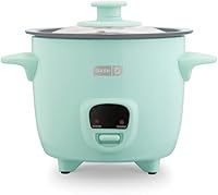 Dash Mini Ceramic Rice Cooker: Single-Serve Compact with Keep Warm, Nonstick Pot & Easy Clean - Aqua