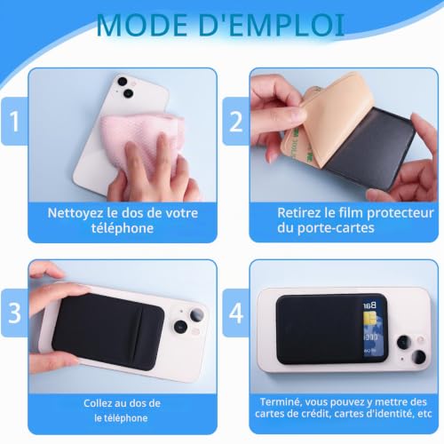 Caybats Portefeuille de Téléphone, 3 Pièces, Portefeuille Mobile à Coller, Pochettes Extensibles en Tissu, Idéal pour Carte d'Identité, Carte de Crédit, Compatible avec iPhone, Samsung, LG - Noir – vue 4