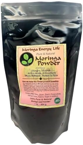 Moringa Energy Powder – 1 lb. Feel Wellness & Energy in 100% Pure Natural Raw Super Food – 112 Servings. Great in Drink Mix, Smoothies, Juice, Sprinkle on Food, Supplement with Moringa Leaf