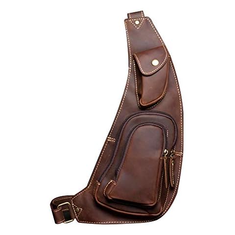 Leathario Crossbody Bag Men Genuine Leather Sling Bag Chest Shoulder Bag Vintage Multipurpose Anti Theft Business Casual Outdoor Travel Brown Cover