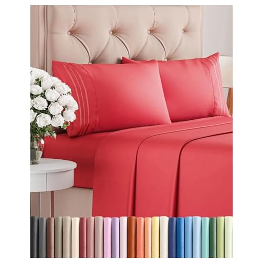 Full Size 4 Piece Sheet Set - Comfy Breathable & Cooling Sheets - Hotel Luxury Bed Sheets for Women & Men - Deep Pockets, Easy-Fit, Extra Soft & Wrinkle Free Sheets - Red Oeko-Tex Bed Sheet Set