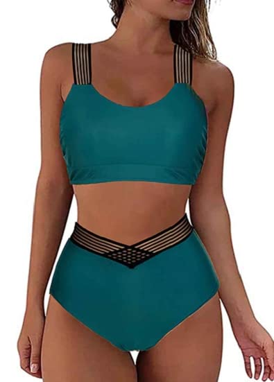 Yutdeng Bikinis Mujer Braga Alta Bikini Push Up con Relleno Tirantes y Cintura de Malla Control del Vientre Bikini Deportivo Mujer Biquini Bañadores Traje de Baño 2 Piezas Ropa Playa