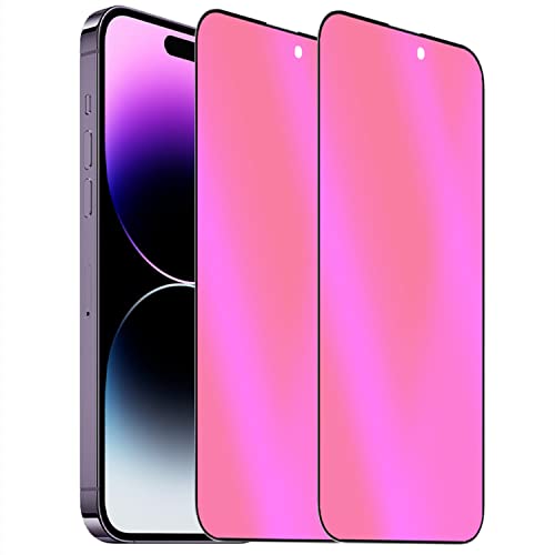 BWEDXEZ 2 Pack Anti-Blue Privacy Tempered Glass Suit for iPhone 14 Pro Mirror Anti-Spy Screen Protector Anti-Peeping Film Electroplated Gradient 9H Hardness Anti-scratch 6.1 inch (Colorful)