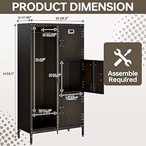 MIIIKO Steel Wardrobe Cabinet Locker Rustic Metal Storage Cabinet with Shelf Lockable Doors and Hanging Rod Industrial Locker Cabinet for Living Room Bedroom Home Office and Club