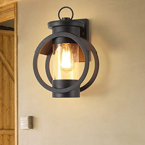 Applique murale extérieure rétro LED avec lanterne noire en fer étanche - 5