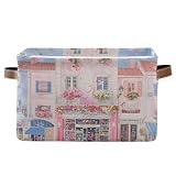 Tamaño: 36 x 26 x 21 cm Cesta de almacenamiento plegable de lona con asas estilo floristería Francia