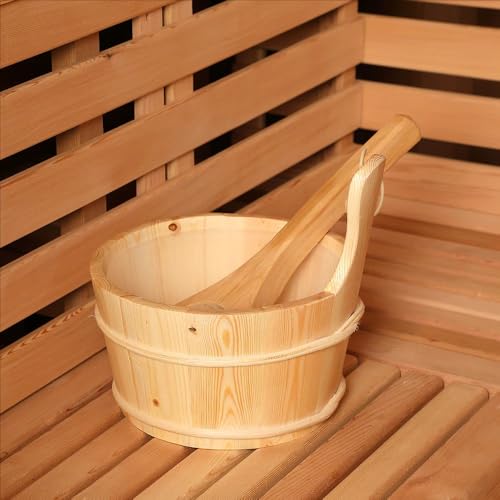 ZONEMEL Outdoor Steam Sauna for 2-3 Person, Canadian Red Cedar Sauna Room with 4.5KW Harvia Heater, 8mm Tempered Glass, Floor Kit, 220V (0-195 °F)