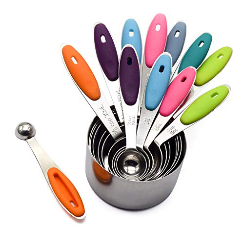 Measuring Cups And Spoons Set Stainless Steel Of 12 For Dry And Liquid Ingredients Includes Metal 7 Cup And 5 Spoon With Magnetic Measurement Conversion Chart #TOP3